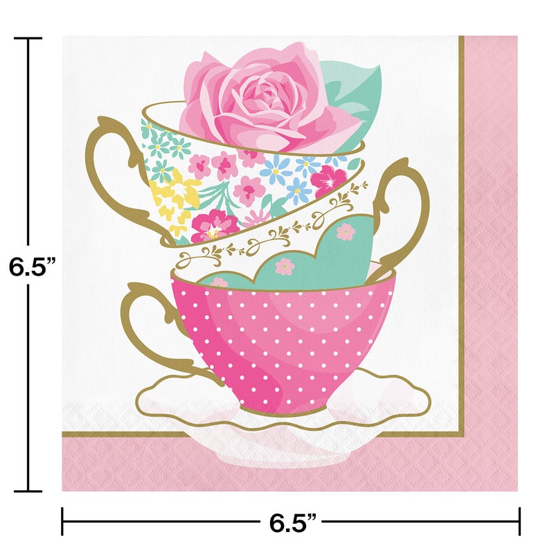 CREATIVE CONVERTING Floral Tea Party Teacup Napkins, 48 ct - Image 2